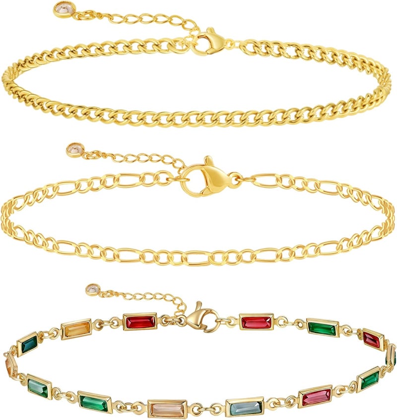 Rotnso Anklets for Women 14K Gold Silver Plated Ankle Bracelets Trendy Waterproof Boho Anklets Set Adjustable Dainty Cute Diamond Beaded Heart Non Tarnish Summer Beach Jewelry Gift - Image 1
